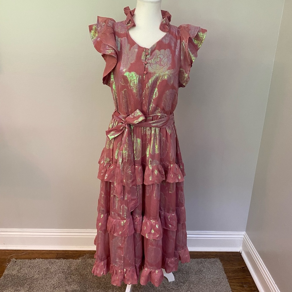Pink Ruffled Dress with Belt